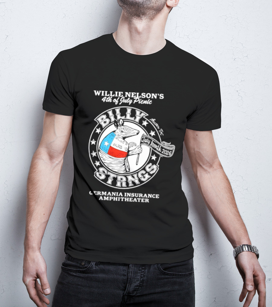 Willie Nelson's 4th Of July Picnic Billy Strings Germania Insurance Amphitheater Texas Flag Guitar T-Shirt
