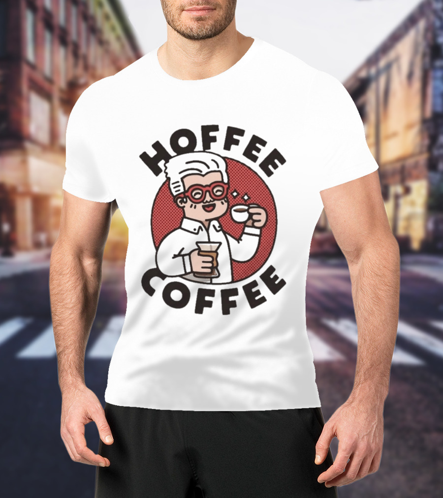 Hoffee Coffee Red Glasses Character Holding Espresso And Drink T-Shirt