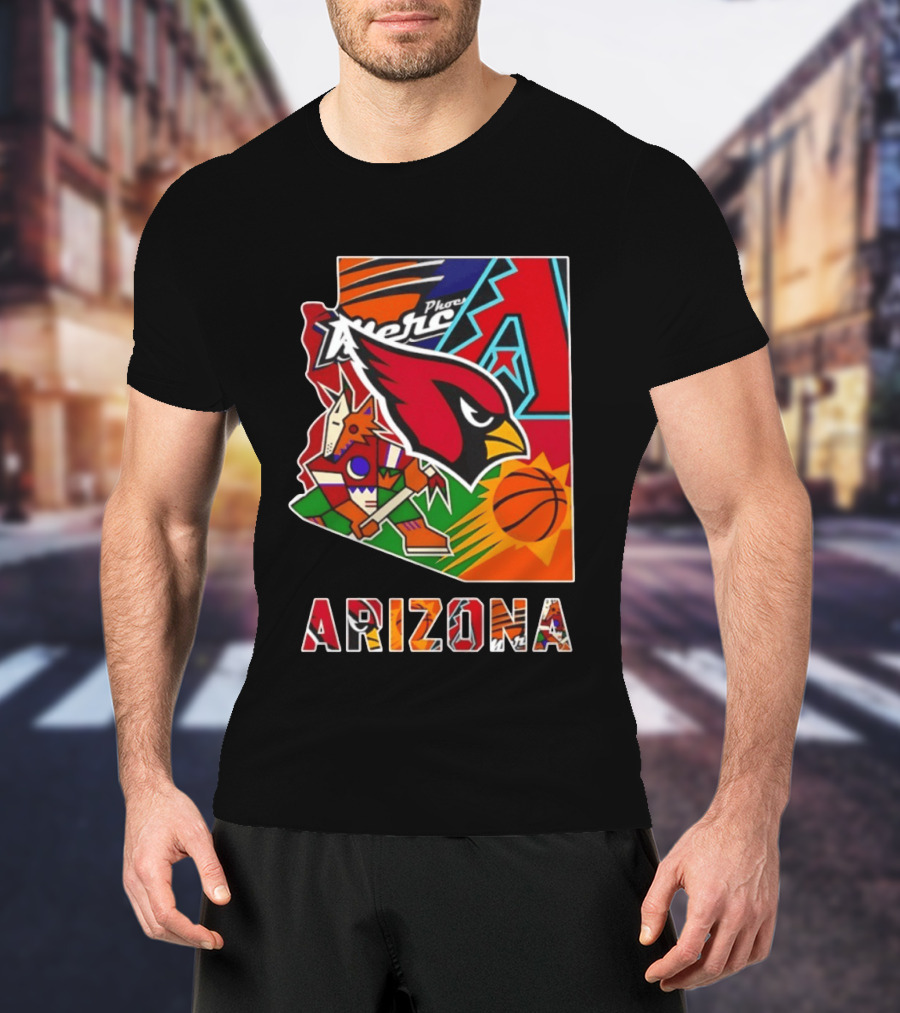 Arizona Cardinals Diamondbacks Suns Mercury Coyotes Sports Teams Map 2026 T-Shirt