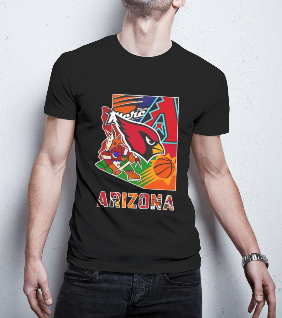 Arizona Cardinals Diamondbacks Suns Mercury Coyotes Sports Teams Map 2026 T-Shirt