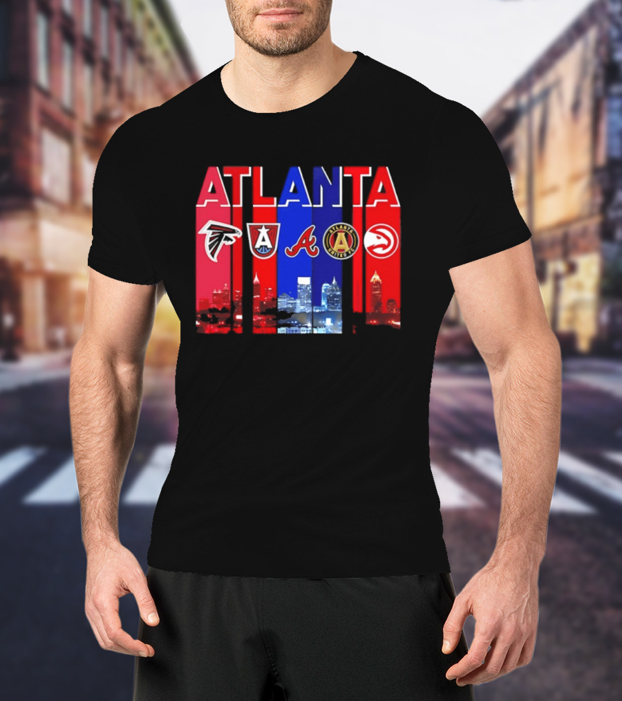 Atlanta Falcons Hawks Braves United FC Skyline City Sports Logos T-Shirt