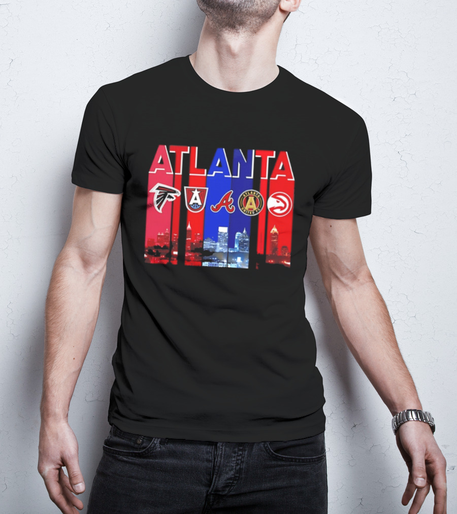 Atlanta Falcons Hawks Braves United FC Skyline City Sports Logos T-Shirt