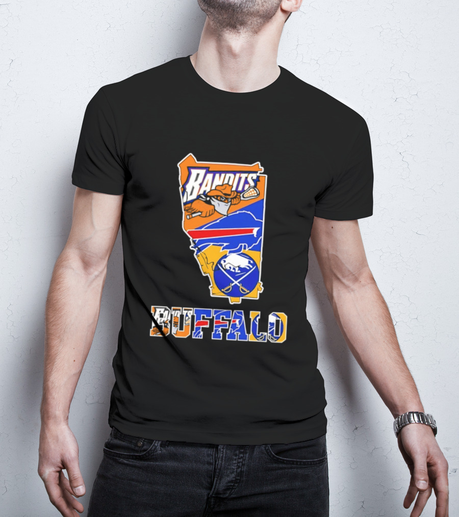 Buffalo Bandits Bills Sabres New York Sports Team Map Collage T-Shirt