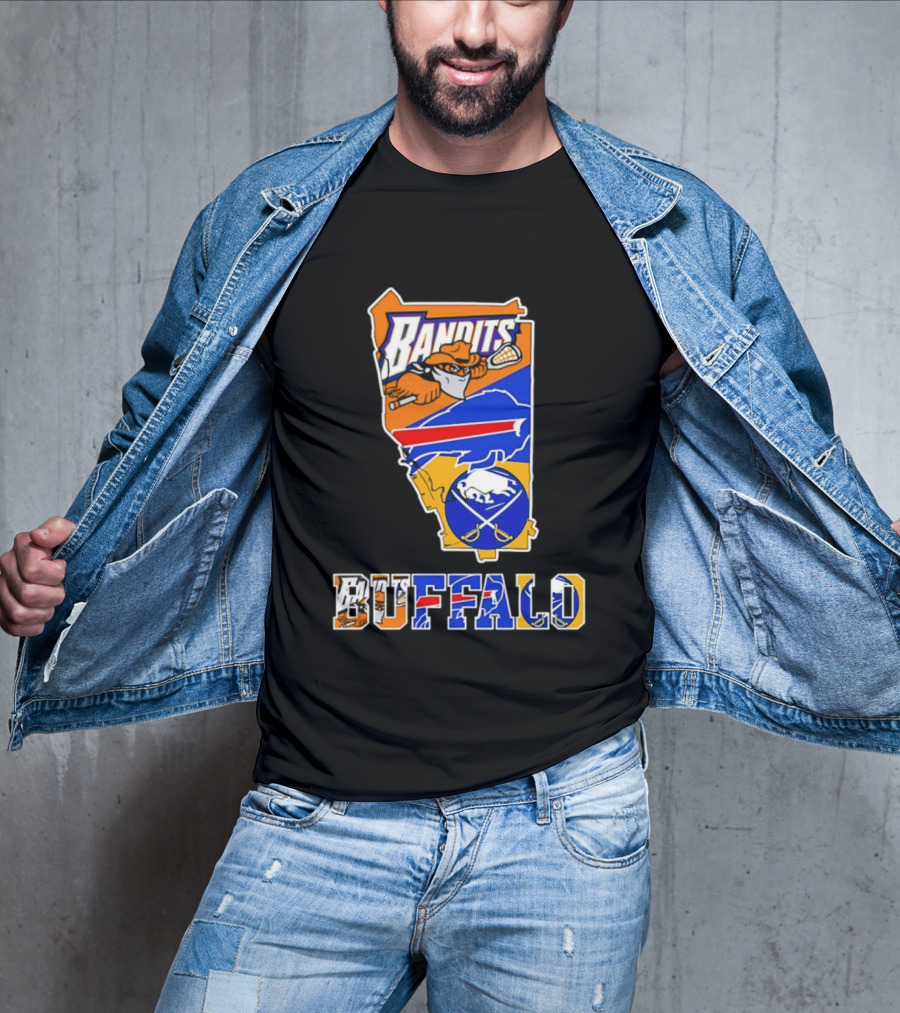 Buffalo Bandits Bills Sabres New York Sports Team Map Collage T-Shirt