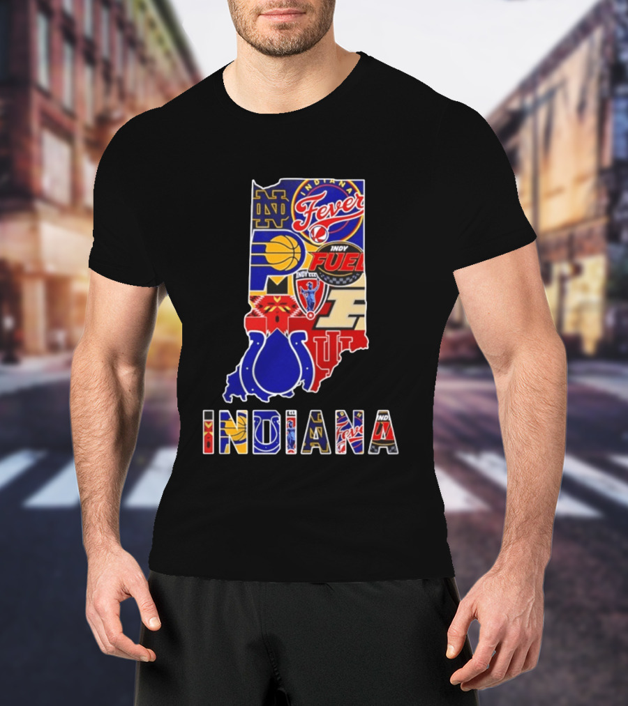 Indiana Basketball Colts Notre Dame Fever Indy Fuel Map Collage 2026 T-Shirt