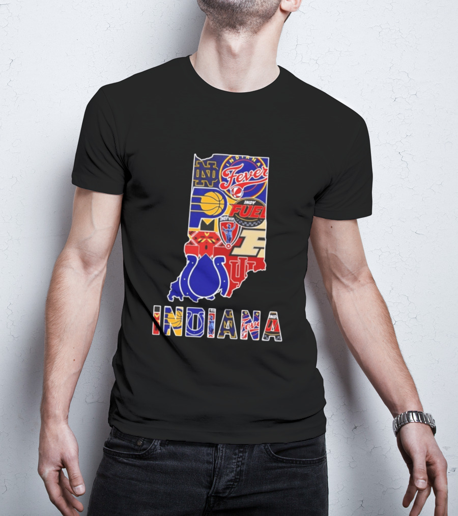 Indiana Basketball Colts Notre Dame Fever Indy Fuel Map Collage 2026 T-Shirt