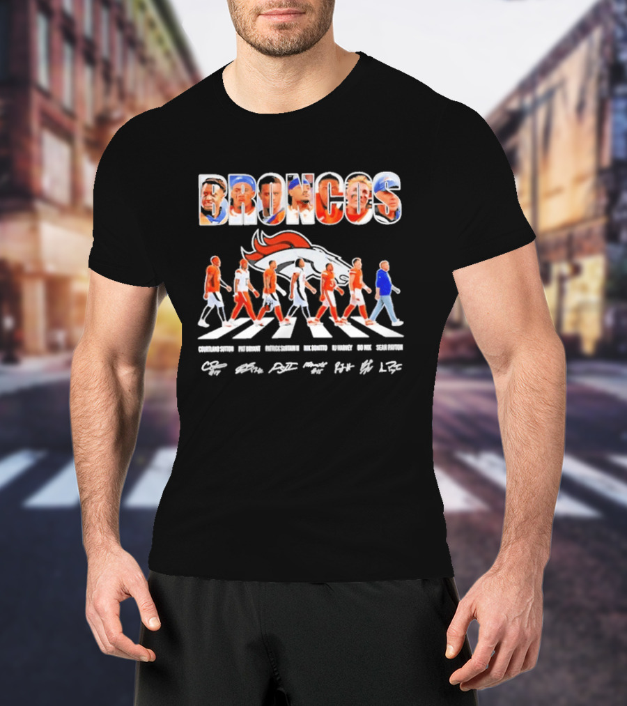 Denver Broncos Abbey Road Sutton Bryant Surtain II Bonitto Harvey Nix Payton Signatures NFL Team T-Shirt