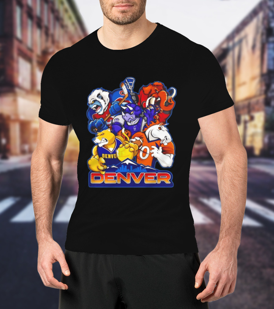 Denver Sports Teams Mascot Collage Featuring Iconic City T-Shirt