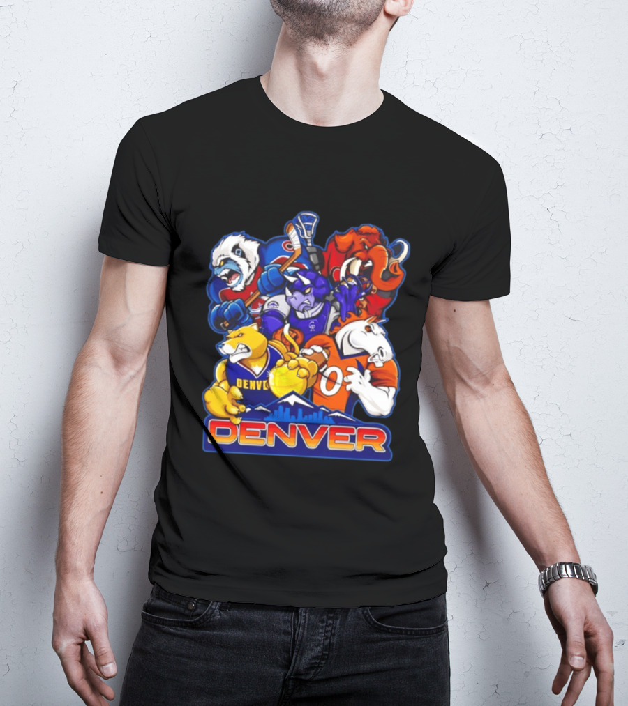 Denver Sports Teams Mascot Collage Featuring Iconic City T-Shirt