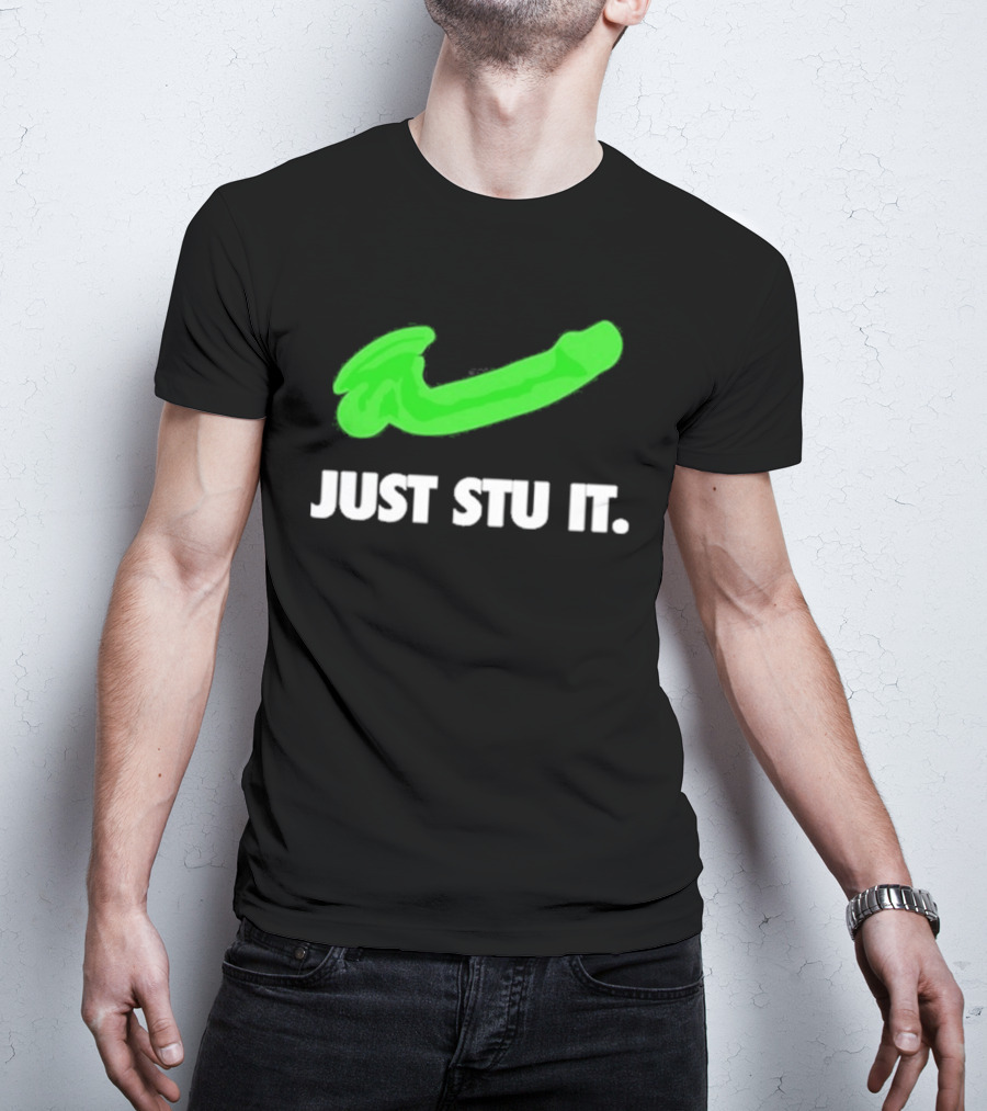 Just Stu It Green Swoosh Iconic Phrase T-Shirt