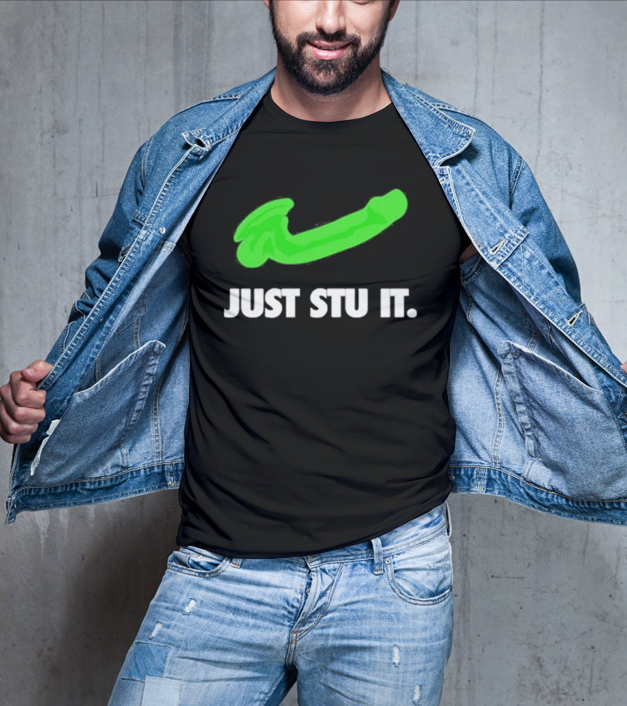 Just Stu It Green Swoosh Iconic Phrase T-Shirt