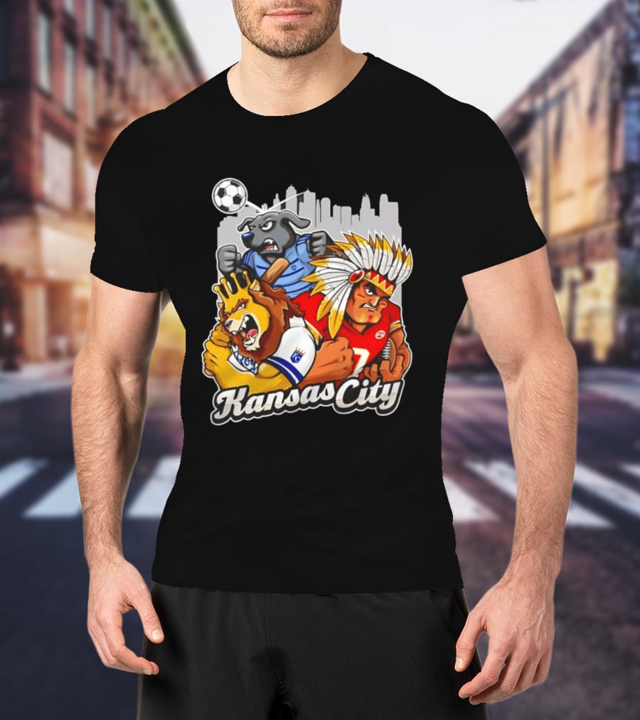 Kansas City Chiefs Royals Sporting KC Cityscape Sports Mashup T-Shirt