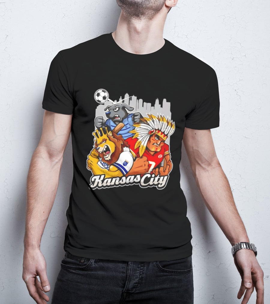 Kansas City Chiefs Royals Sporting KC Cityscape Sports Mashup T-Shirt