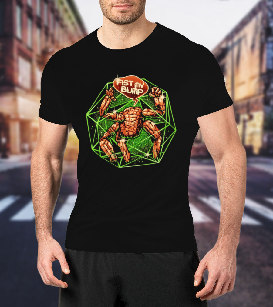 Fist My Bump Comic Stone Creature With Green Geometric Frame T-Shirt