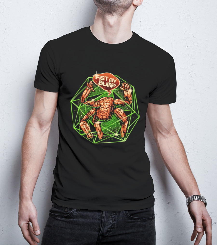 Fist My Bump Comic Stone Creature With Green Geometric Frame T-Shirt