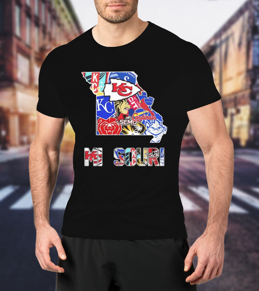 Missouri State KC Chiefs Cardinals SEMO Tigers Sports Map T-Shirt