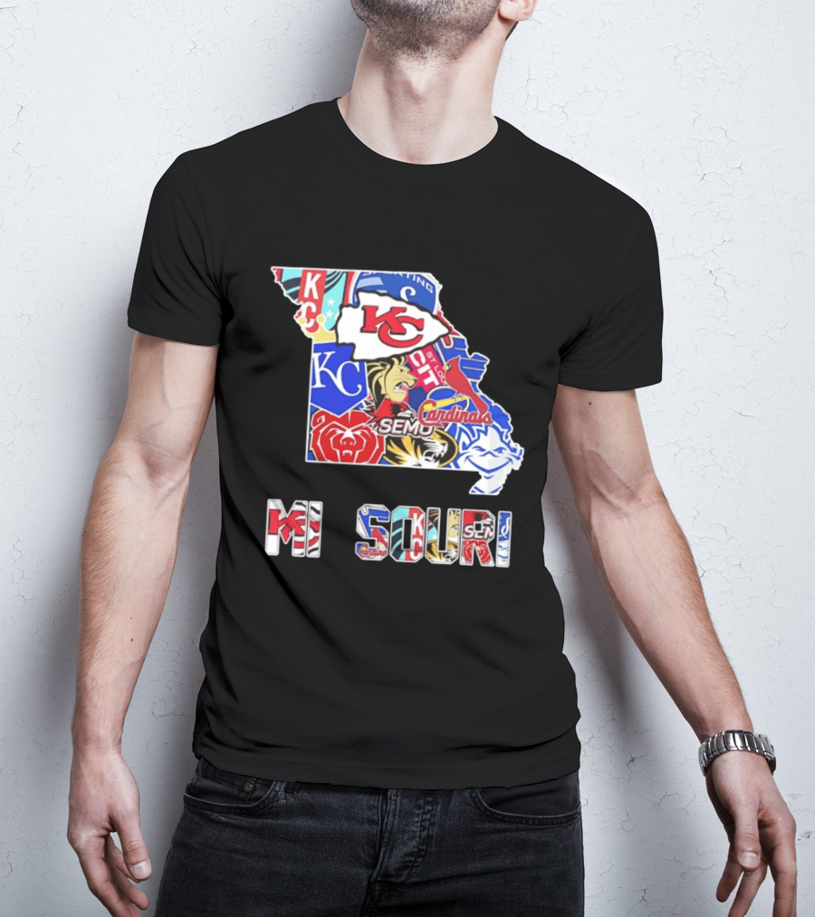 Missouri State KC Chiefs Cardinals SEMO Tigers Sports Map T-Shirt