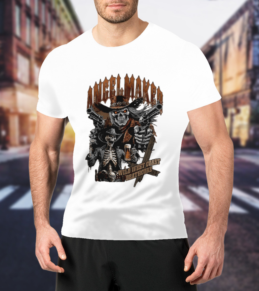 AngelMaker Wild West Coast Deathcore Skeleton Gunslinger Violence T-Shirt