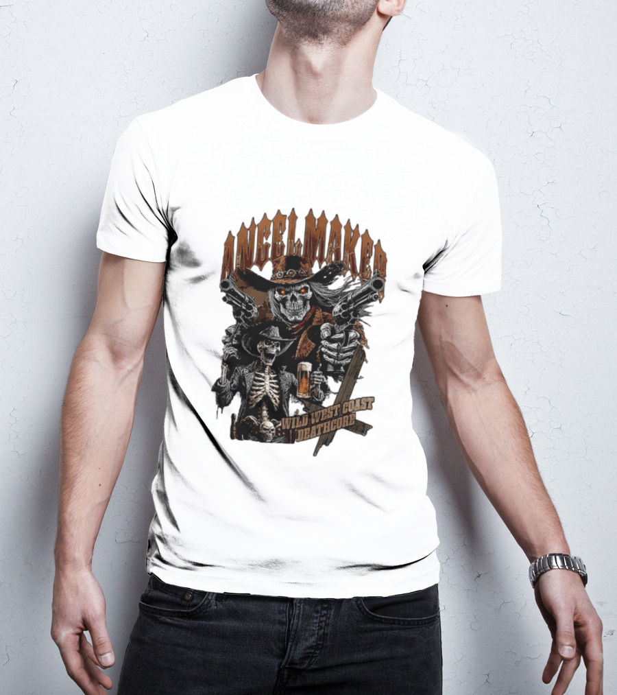 AngelMaker Wild West Coast Deathcore Skeleton Gunslinger Violence T-Shirt