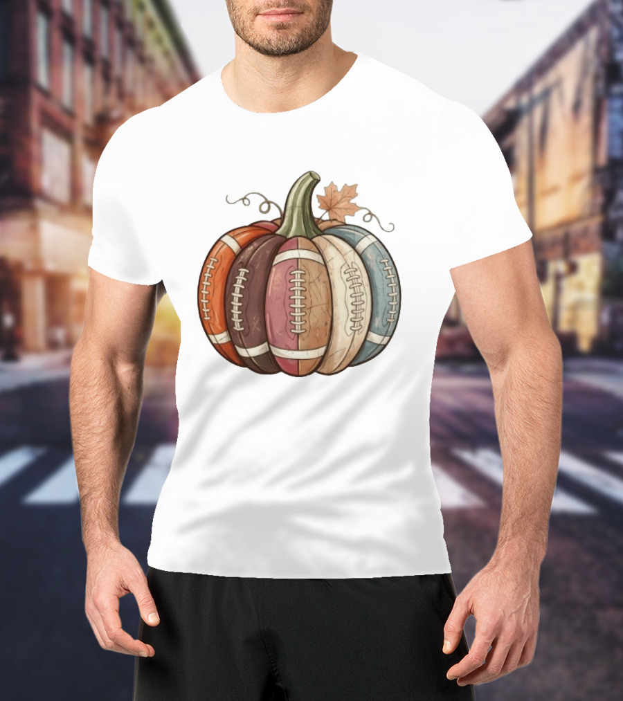 Football Pumpkin Fall Autumn Sports Harvest Season Decor T-Shirt