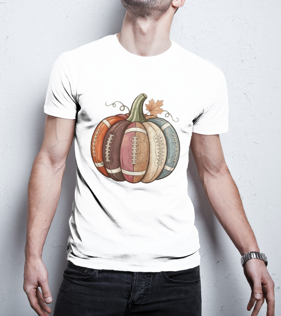 Football Pumpkin Fall Autumn Sports Harvest Season Decor T-Shirt