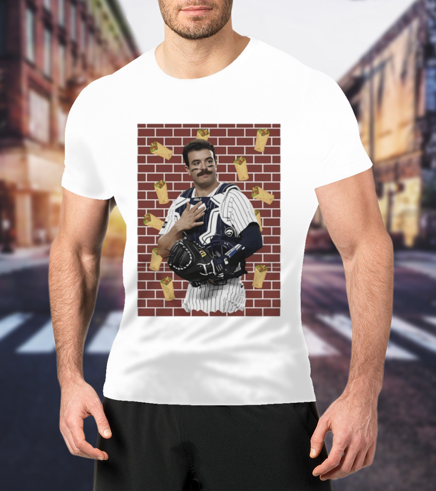 Yankees Austin Wells Catcher With Brick Wall And Burrito T-Shirt