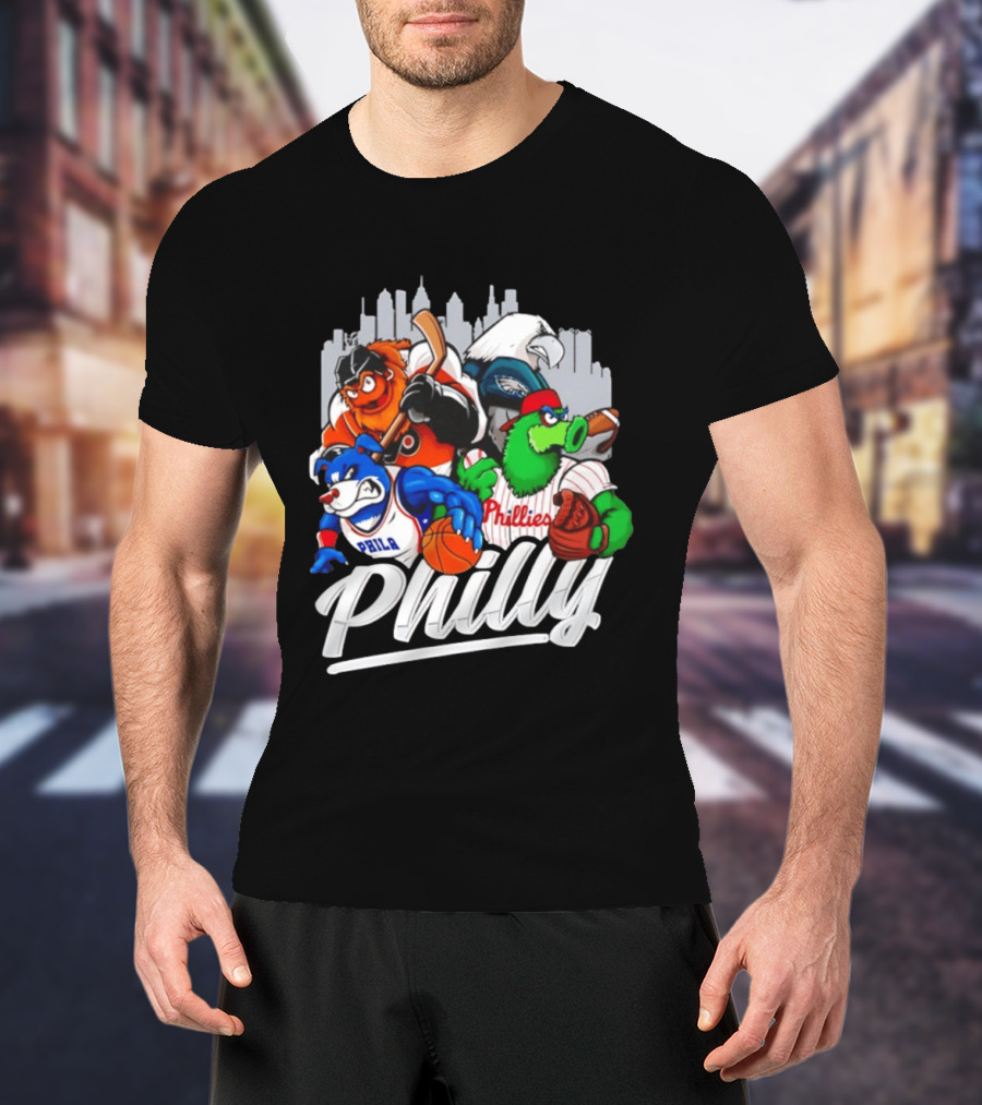 Philly Sports Mascots Gritty Swoop Phanatic Franklin Collage 2026 T-Shirt