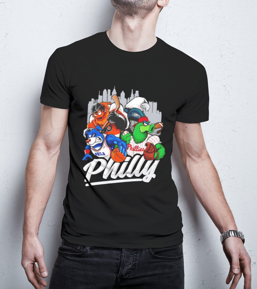 Philly Sports Mascots Gritty Swoop Phanatic Franklin Collage 2026 T-Shirt
