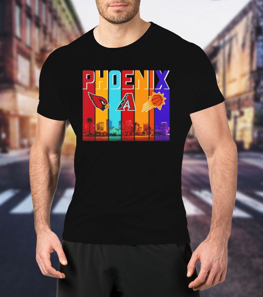 Phoenix Cardinals Diamondbacks Suns Skyline Sports Logos T-Shirt