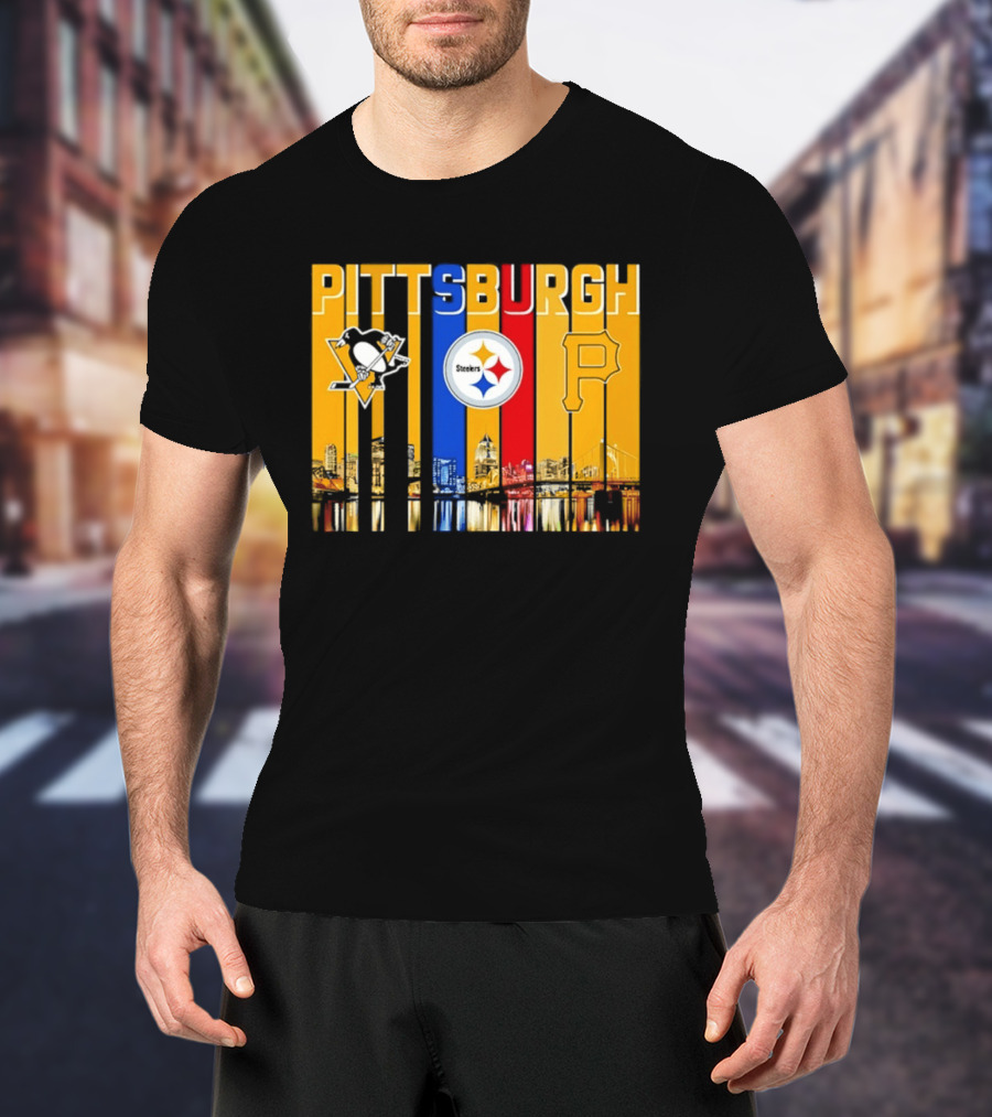 Pittsburgh Penguins Steelers Pirates City Skyline 2026 Sports Teams T-Shirt