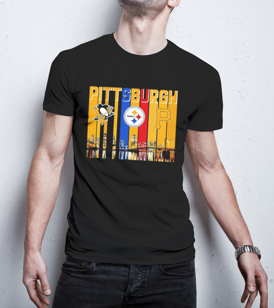 Pittsburgh Penguins Steelers Pirates City Skyline 2026 Sports Teams T-Shirt