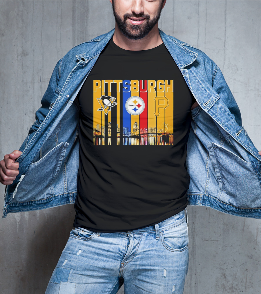 Pittsburgh Penguins Steelers Pirates City Skyline 2026 Sports Teams T-Shirt