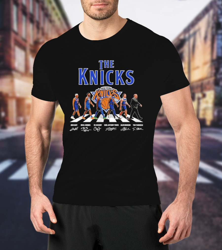 The Knicks Josh Hart Mikal Bridges OG Anunoby Karl Anthony Towns Jalen Brunson Tom Thibodeau Signatures Walking Knickerbockers T-Shirt