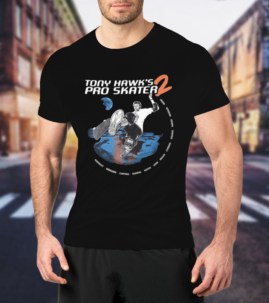 Tony Hawk's Pro Skater 2 Hawk's Back With New Technology New Pros And New Tracks 2 Sided Flip McTwist Skateboarding Legends T-Shirt