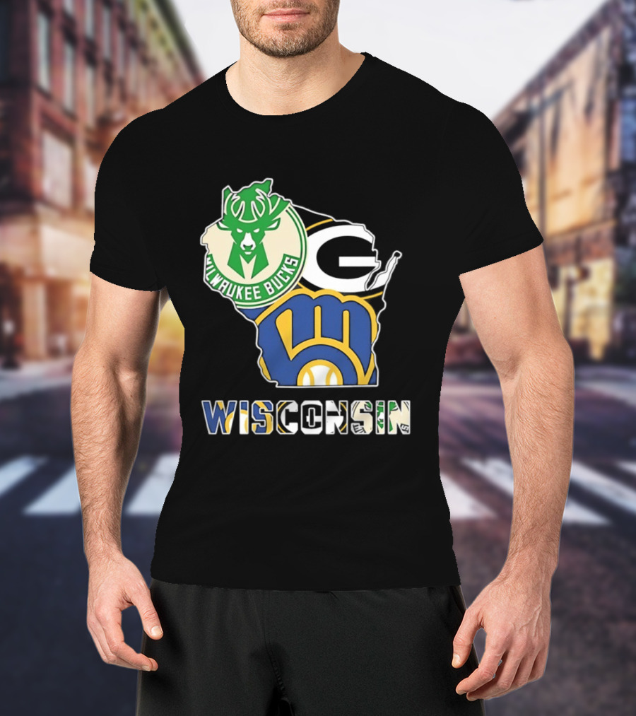 Milwaukee Bucks Green Bay Packers Milwaukee Brewers Wisconsin Map T-Shirt