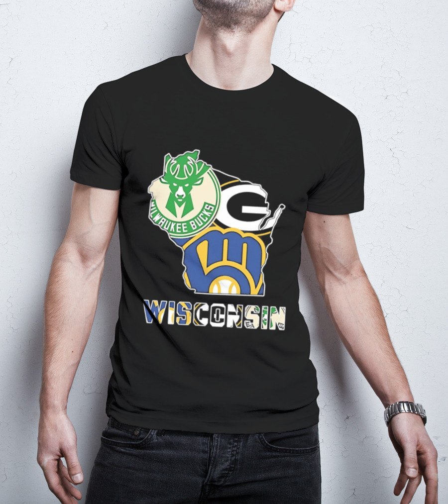 Milwaukee Bucks Green Bay Packers Milwaukee Brewers Wisconsin Map T-Shirt