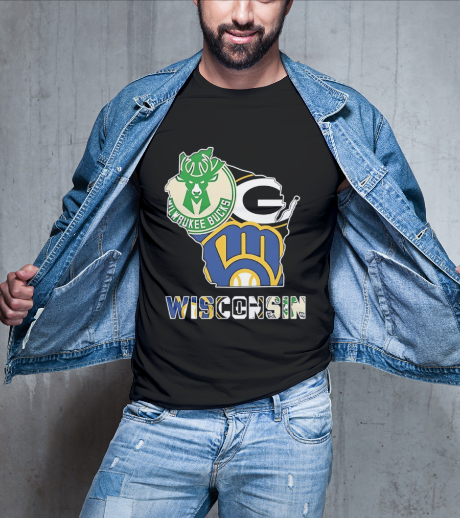 Milwaukee Bucks Green Bay Packers Milwaukee Brewers Wisconsin Map T-Shirt