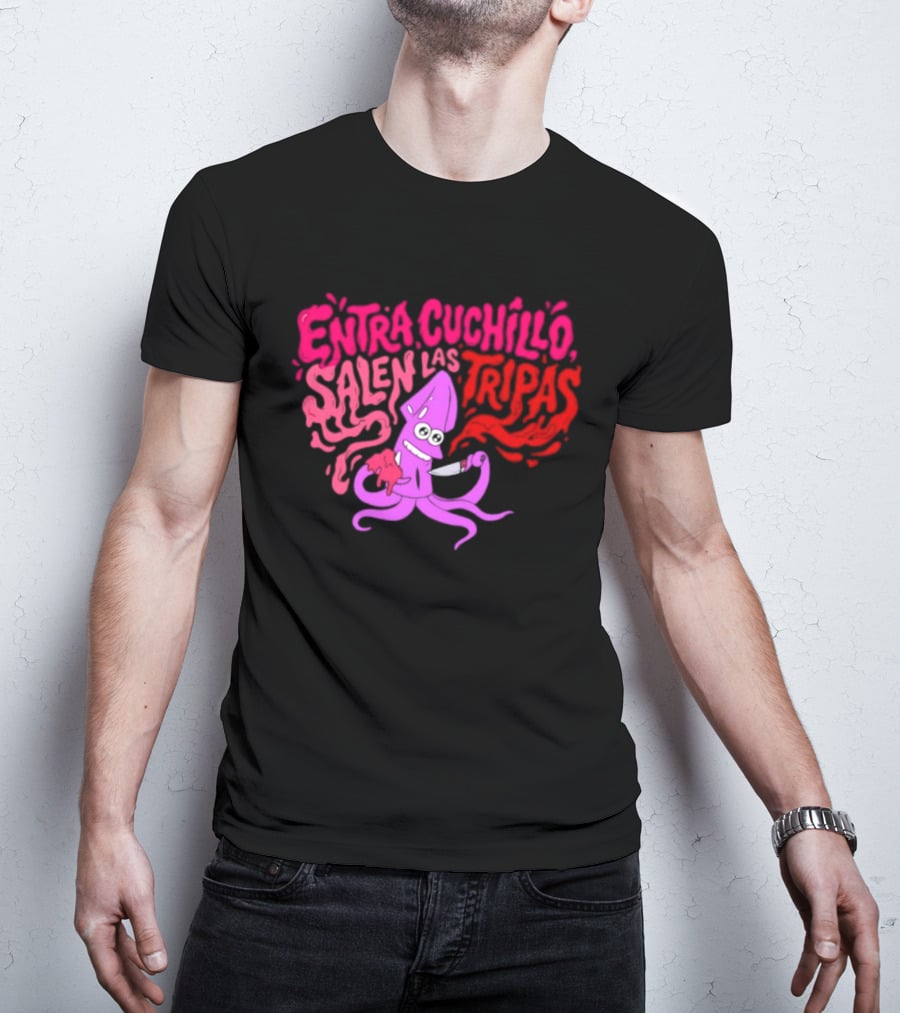 Entra Cuchillo Salen Las Tripas Squid Cartoon Knife Fun T-Shirt
