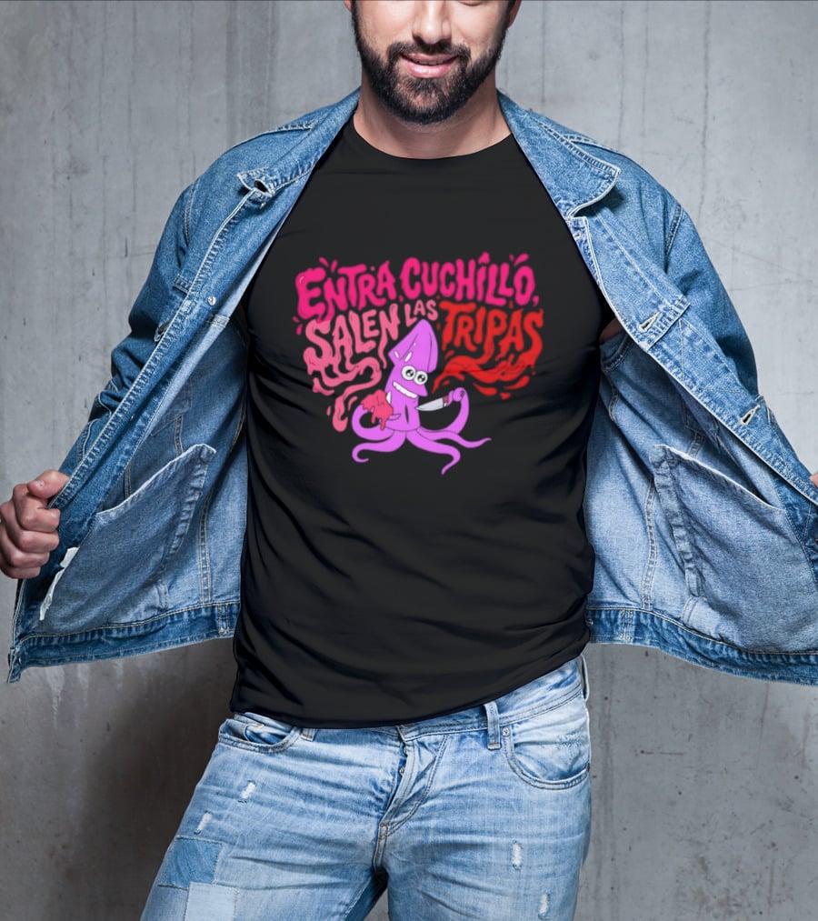 Entra Cuchillo Salen Las Tripas Squid Cartoon Knife Fun T-Shirt