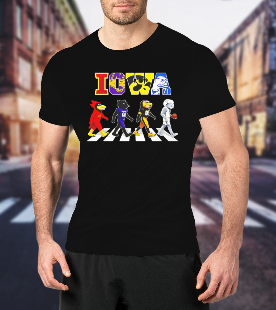 Iowa Mascots Abbey Road 2026 Cyclones Panthers Hawkeyes Bulldogs T-Shirt