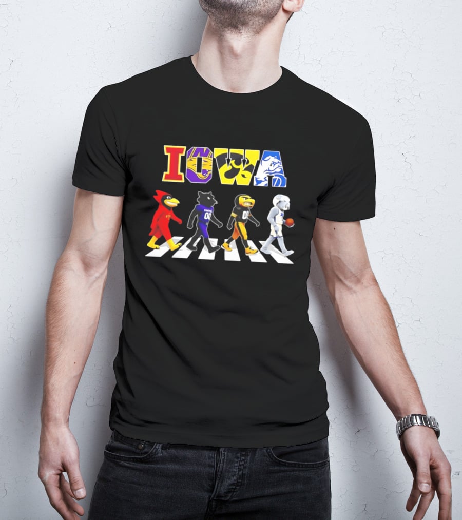 Iowa Mascots Abbey Road 2026 Cyclones Panthers Hawkeyes Bulldogs T-Shirt