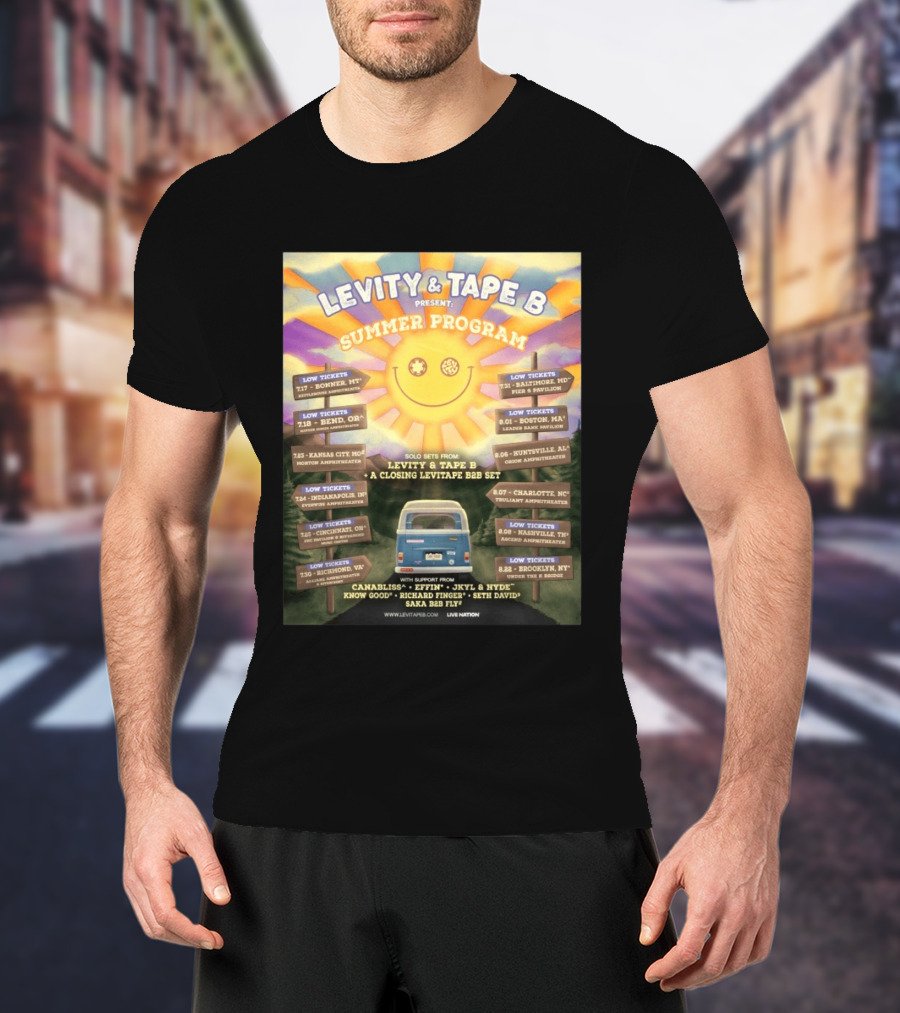 Levity & Tape B Summer Program 2026 Tour Dates Featuring Levitate B2B Set With Canabliss Effin Jkyl & Hyde T-Shirt