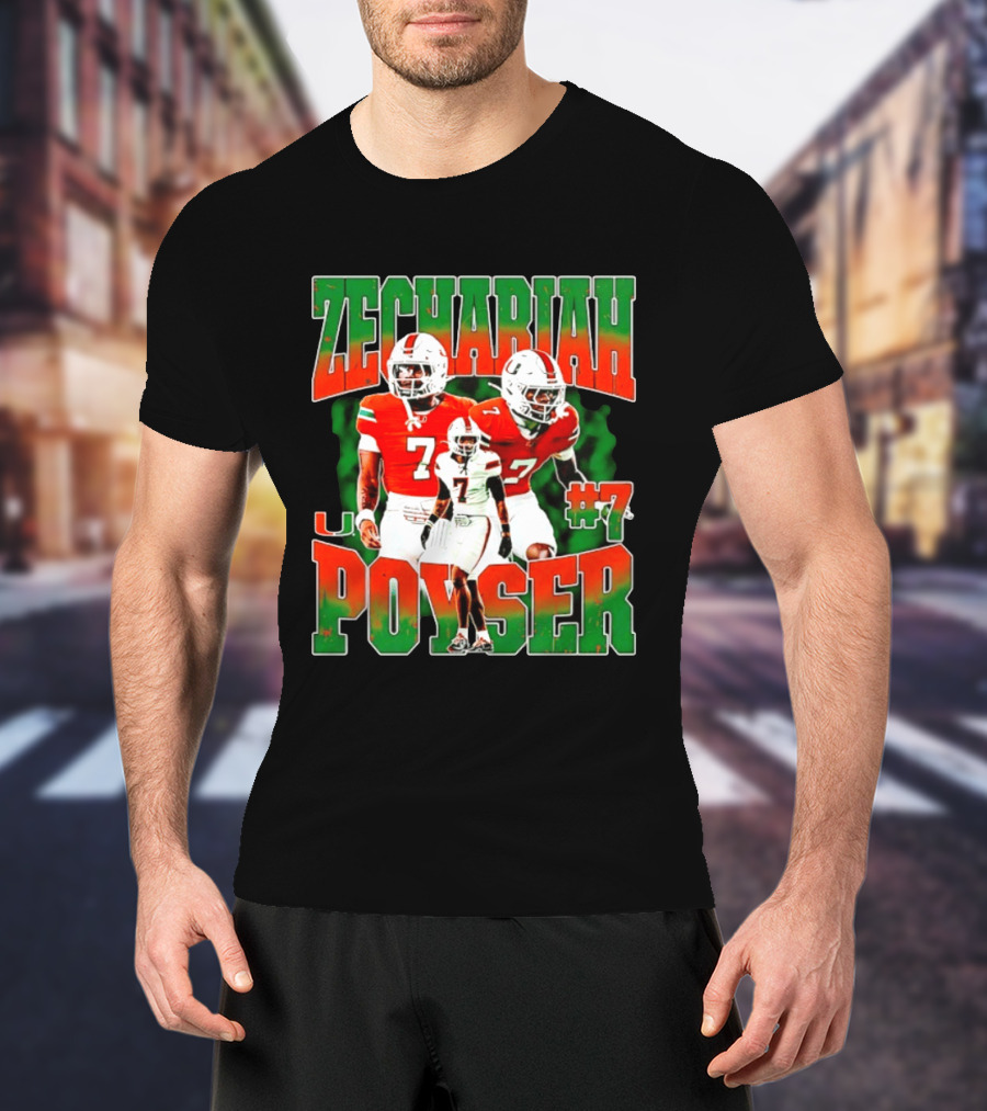 Zechariah Poyser #7 Miami Hurricanes Football Player NCAA T-Shirt