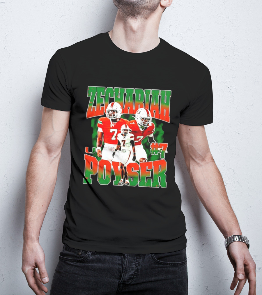 Zechariah Poyser #7 Miami Hurricanes Football Player NCAA T-Shirt