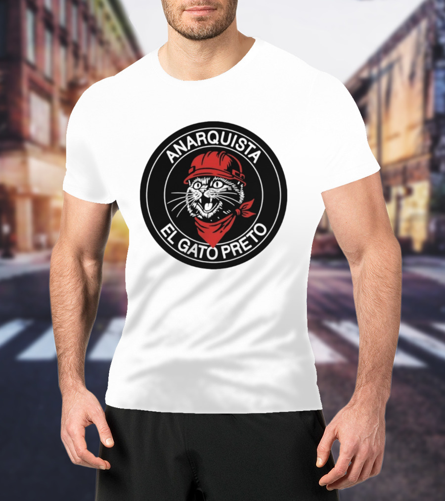 ANARQUISTA EL GATO PRETO Red Bandana Helmet Cat Meme T-Shirt