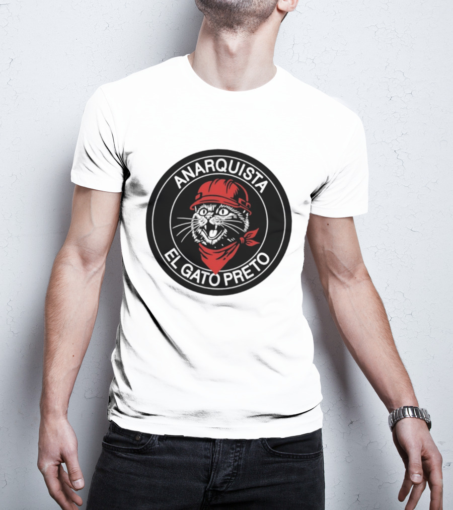ANARQUISTA EL GATO PRETO Red Bandana Helmet Cat Meme T-Shirt