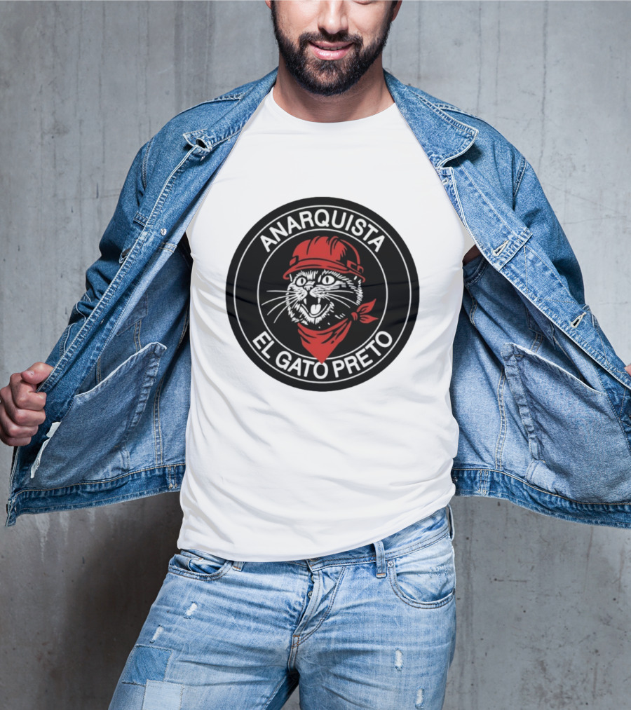 ANARQUISTA EL GATO PRETO Red Bandana Helmet Cat Meme T-Shirt