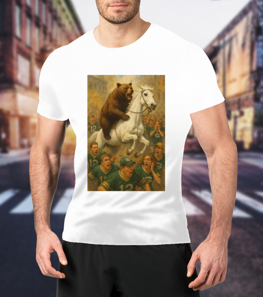 Bear Riding Horse Surprising Green Bay Packers Fans NFL Humor T-Shirt