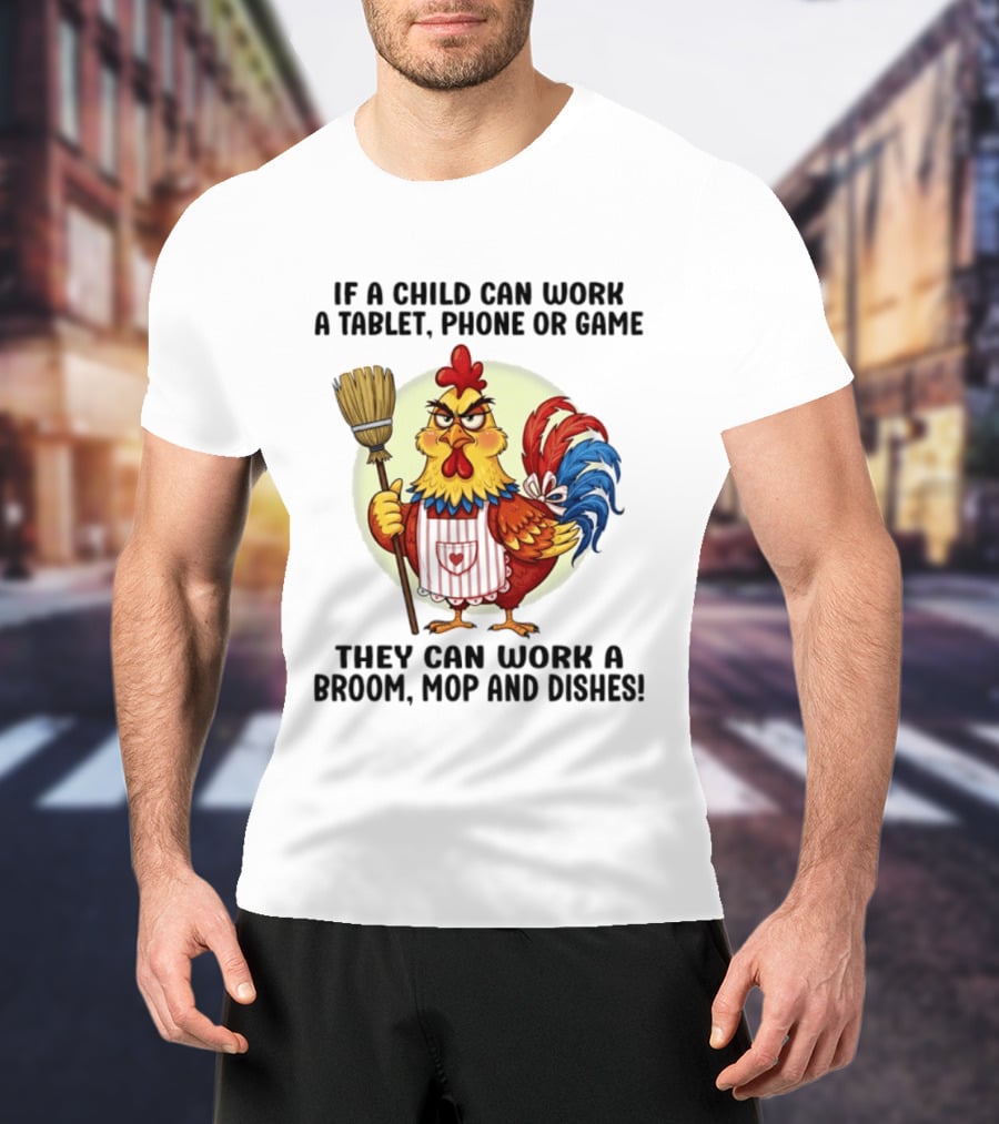 Chicken If A Child Can Work A Tablet Phone Or Game They Can Work A Broom Mop And Dishes T-Shirt