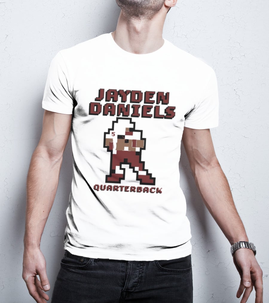Jayden Daniels 5 Washington Commanders Quarterback Pixel T-Shirt